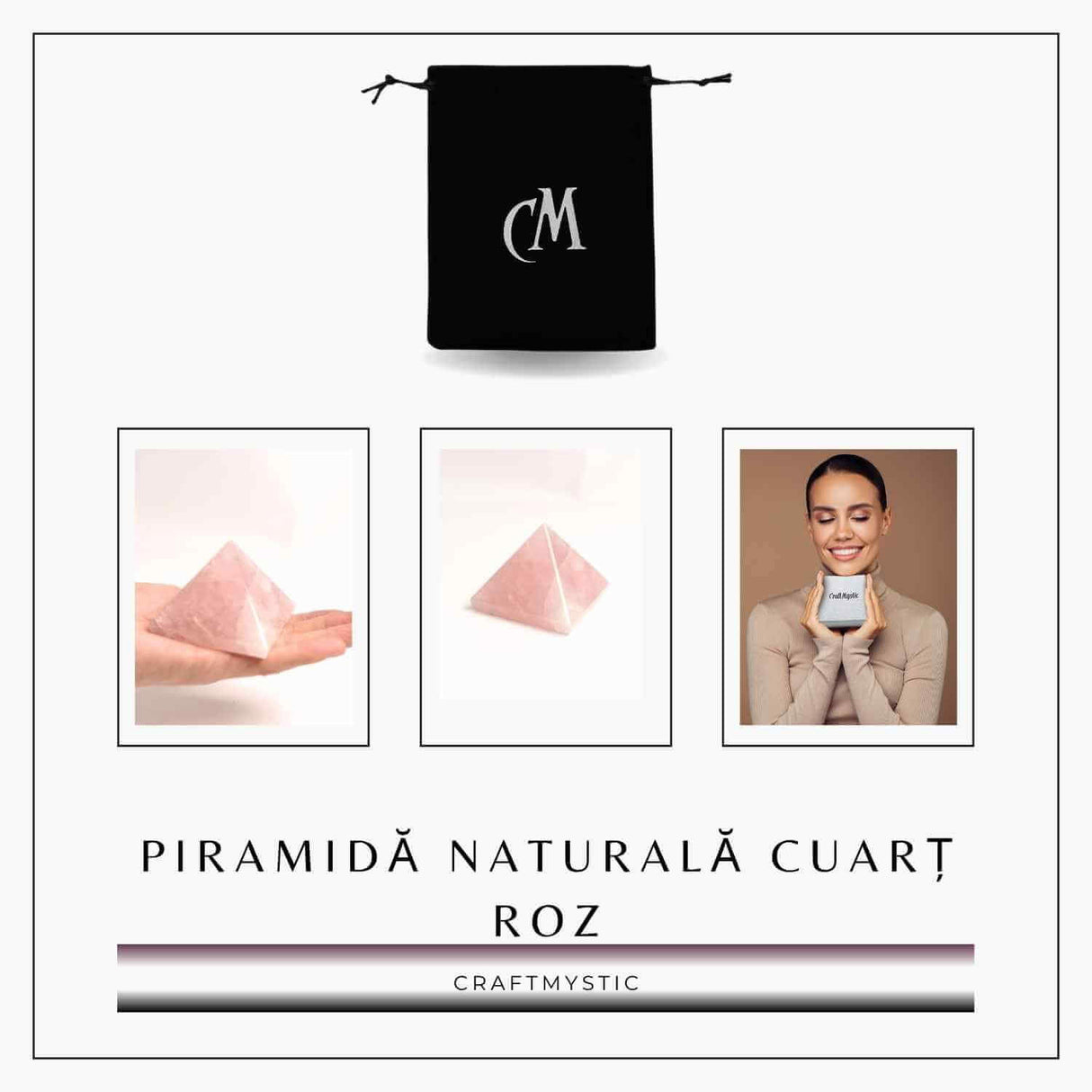 Piramida Cuart Roz Brut Lucrata Manual 5.5x5.5x3 cm - Armonie si Vindecare