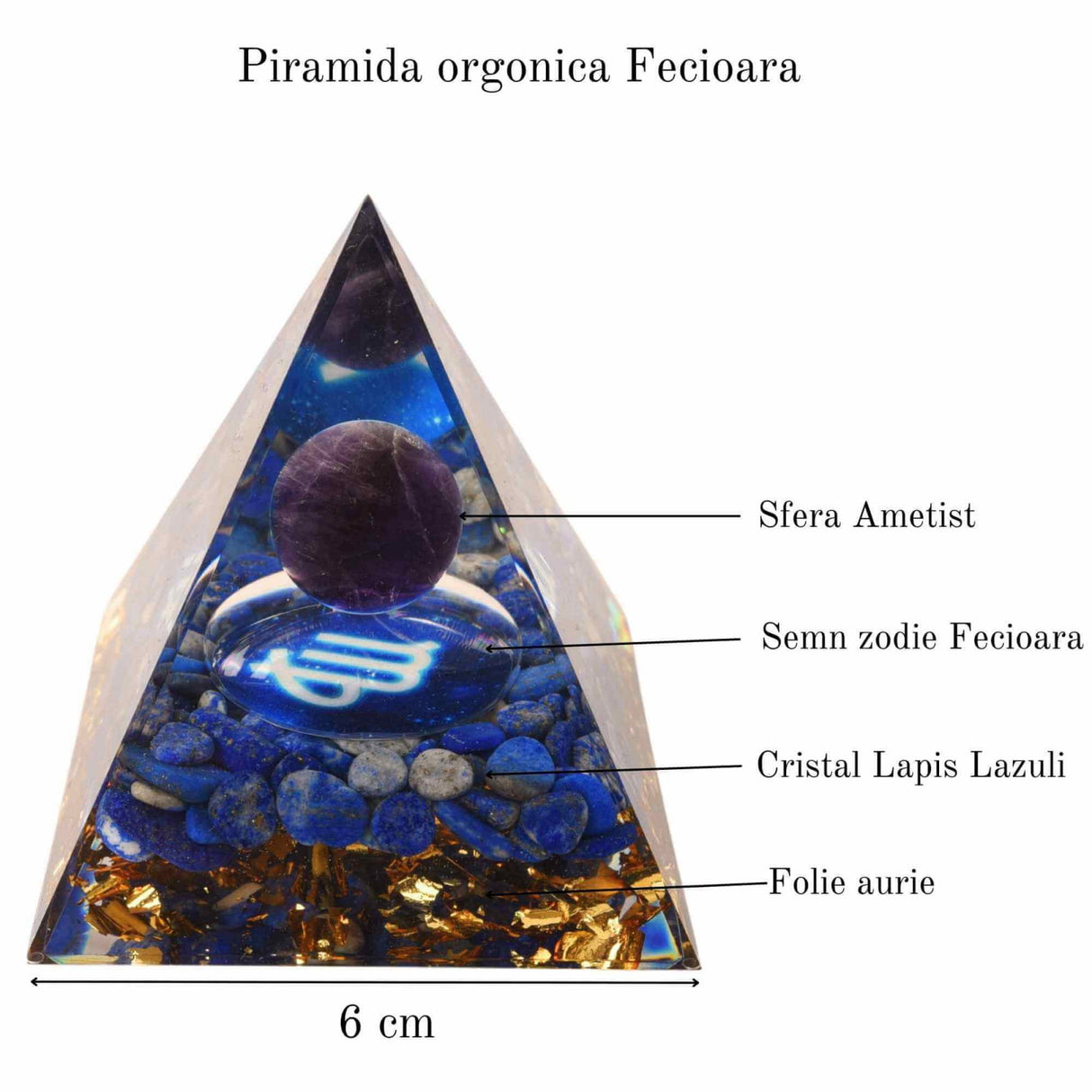 Piramida de Energie Orgonica 6 cm cu Cristale de Vindecare specifice Zodiei Berbec pentru Relaxare, Meditatie si Ornament