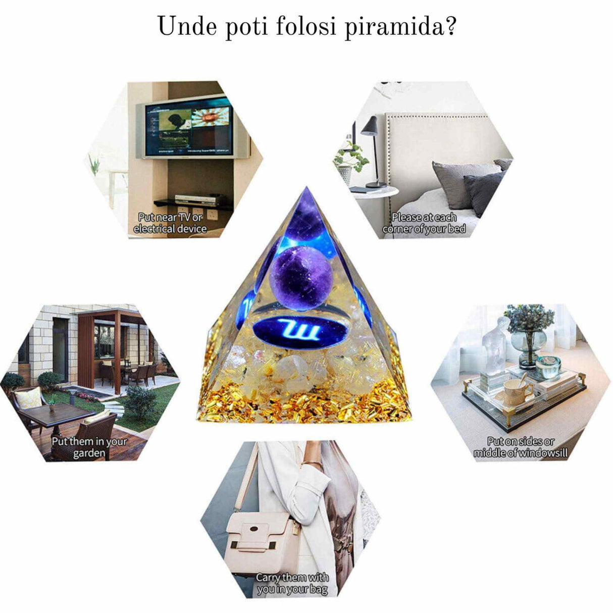 Piramida de Energie Orgonica 6 cm cu Cristale de Vindecare specifice Zodiei Berbec pentru Relaxare, Meditatie si Ornament