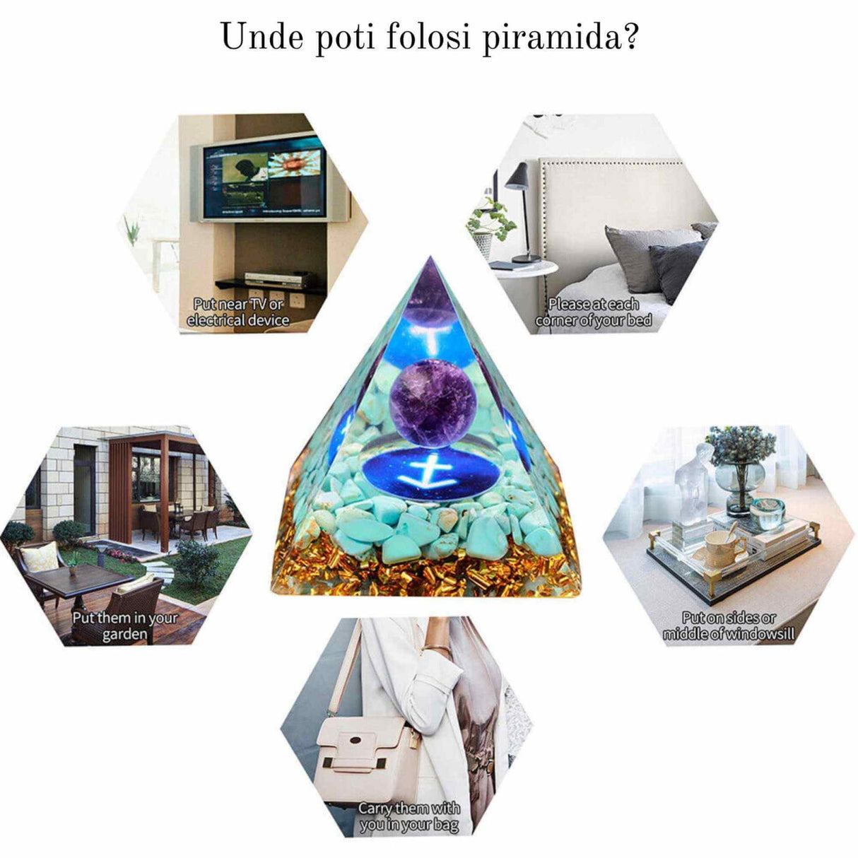 Piramida de Energie Orgonica 6 cm cu Cristale de Vindecare specifice Zodiei Berbec pentru Relaxare, Meditatie si Ornament
