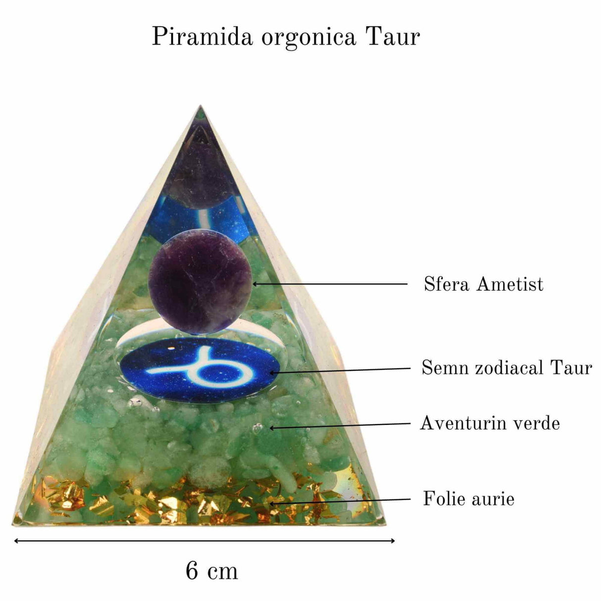Piramida de Energie Orgonica 6 cm cu Cristale de Vindecare specifice Zodiei Berbec pentru Relaxare, Meditatie si Ornament