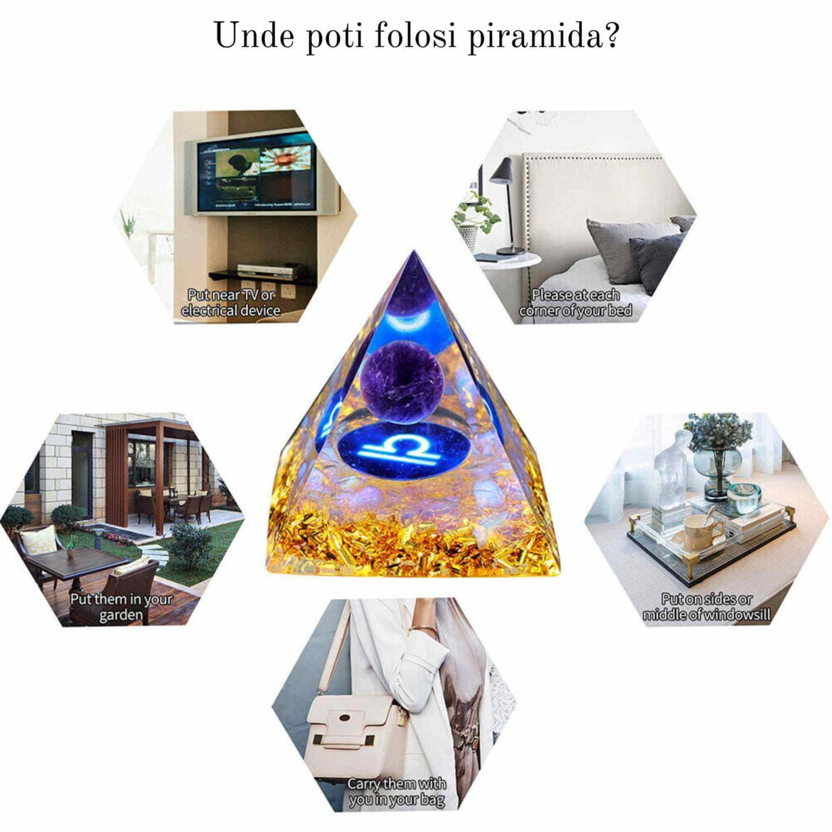 Piramida de Energie Orgonica 6 cm cu Cristale de Vindecare specifice Zodiei Berbec pentru Relaxare, Meditatie si Ornament