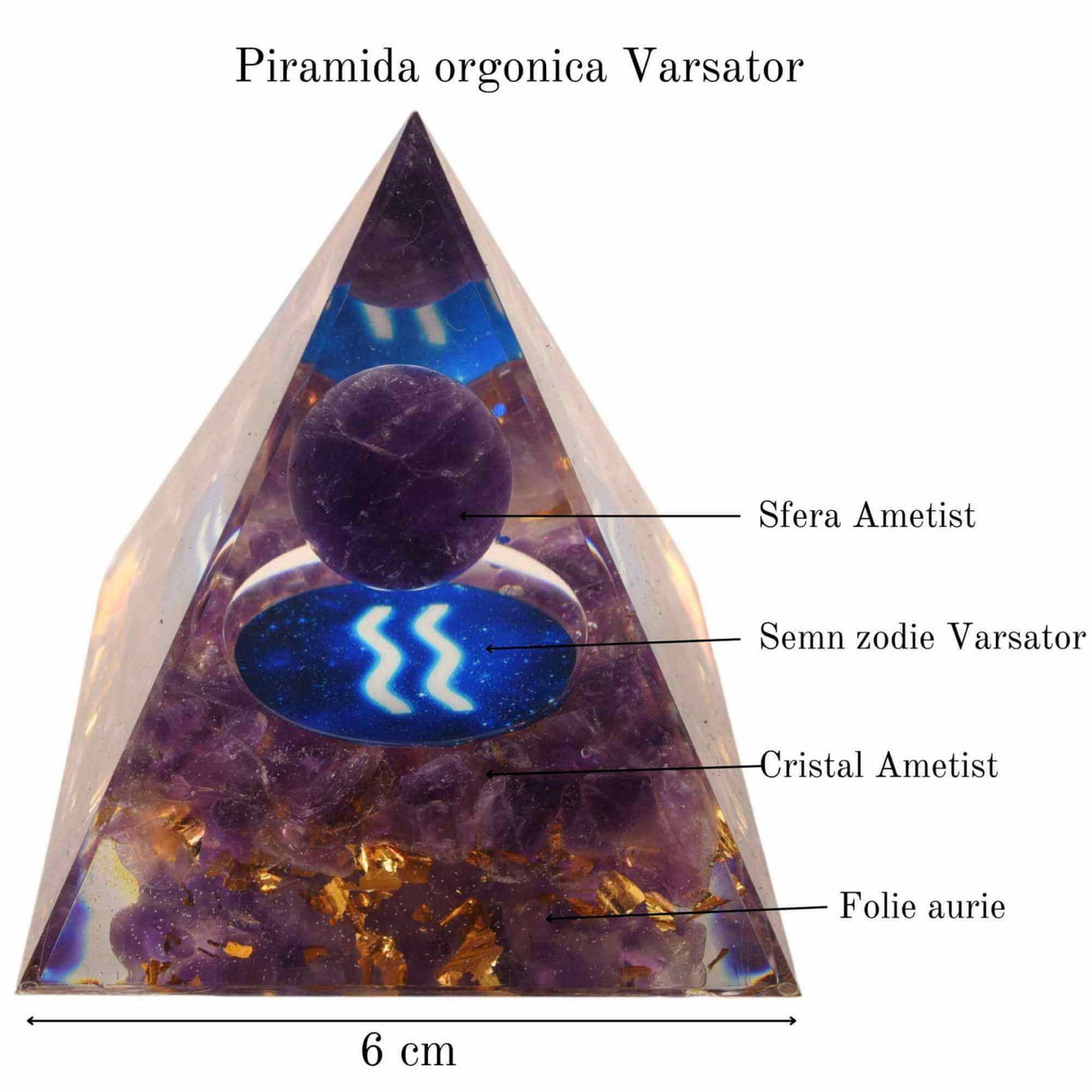 Piramida de Energie Orgonica 6 cm cu Cristale de Vindecare specifice Zodiei Berbec pentru Relaxare, Meditatie si Ornament