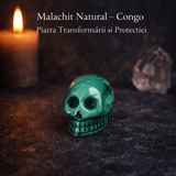 Mini Craniu din Malachit Natural Congo – Sculptat manual, simbol al transformarii