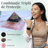 Piramida orgonica cu Turmalina neagra, Citrin, Cuart roz - Protectie si Armonie