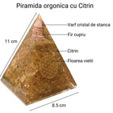 Piramida Orgonica cristal Citrin si Floarea vietii de 11 cm pentru Bogatie si Succes - Piatra Comerciantului pentru Confort si Energie Pozitiva