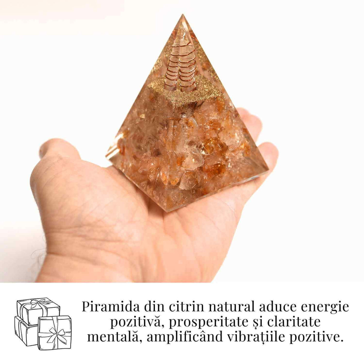 Piramida Orgonica cu Citrin Natural - Prosperitate, Energie Pozitiva si Claritate Mentala