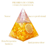 Piramida Orgonica cu Citrin si simbolul floarea vietii 8 cm - pentru intelepciune, bogatie si succes