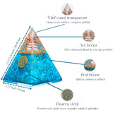 Piramida Orgonica cu cristal Acvamarin si simbolul floarea vietii 8 cm - pentru energie pozitiva, curaj, eliminarea fricii si a stresului