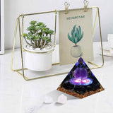 Piramida Orgonica cu cristale vindecatoare de Ametist, Obsidian, foita aurie, rasina naturala si sfera din cristal ametist 8 cm - pentru energie pozitiva si reducerea stresului