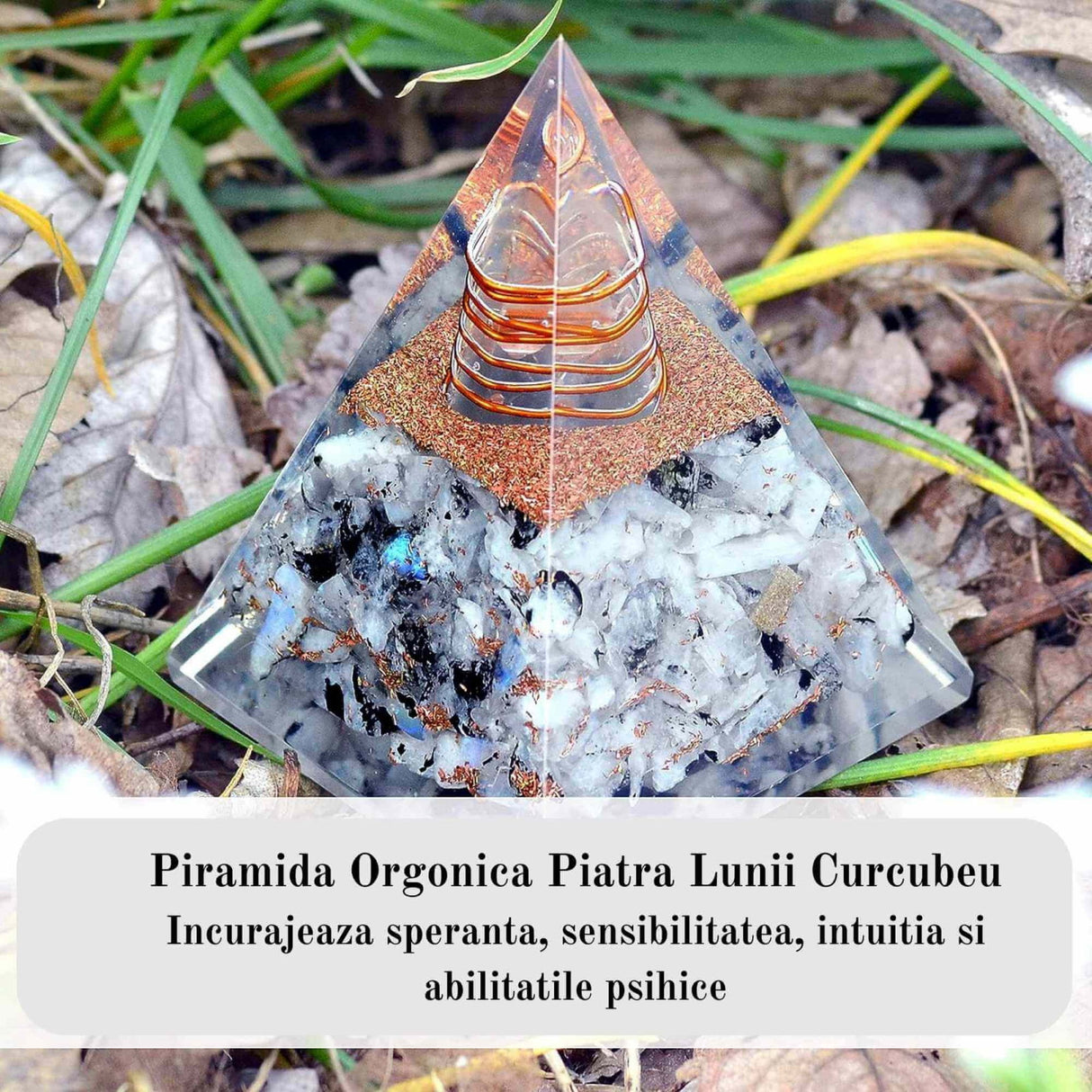 Piramida Inspirationala Orgonica pentru Succes | Piramida Orgone din Piatra Lunii Curcubeu - Liniste - Dezvoltare - Putere