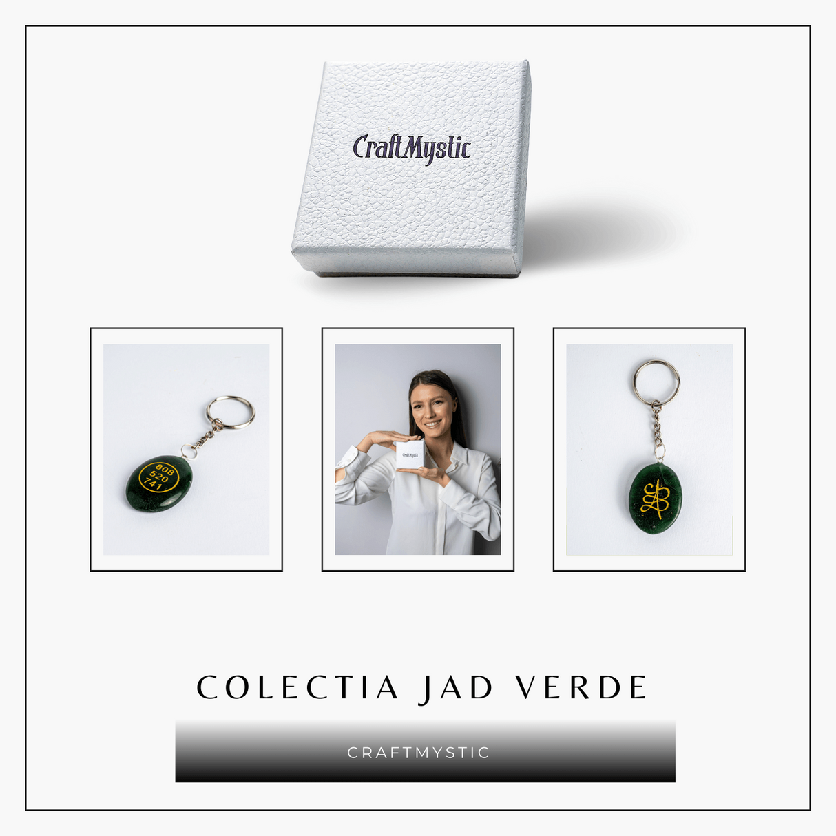 Breloc cu simbol Zibu si jad verde - Protectie si iubire universala la purtator