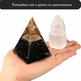 Piramida Orgonica 10 cm cu Turmalina Neagra - Cristal - Echilibrare Chakra - Generator de Energie Orgonica - Protectie impotriva E-misiilor - Cristal Vindecator - Meditatie - Yoga