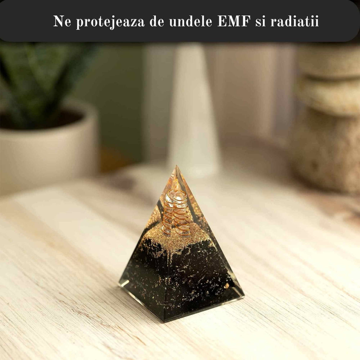 Piramida Orgonica 10 cm cu Turmalina Neagra - Cristal - Echilibrare Chakra - Generator de Energie Orgonica - Protectie impotriva E-misiilor - Cristal Vindecator - Meditatie - Yoga