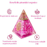 Piramida orgonica cuart roz si simbolul floarea vietii 8 cm - incurajeaza speranta, sensibilitatea, intuitia si abilitatile psihice