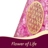 Piramida orgonica cuart roz si simbolul floarea vietii 8 cm - incurajeaza speranta, sensibilitatea, intuitia si abilitatile psihice