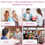 Piramida orgonica cuart roz si simbolul floarea vietii 8 cm - incurajeaza speranta, sensibilitatea, intuitia si abilitatile psihice