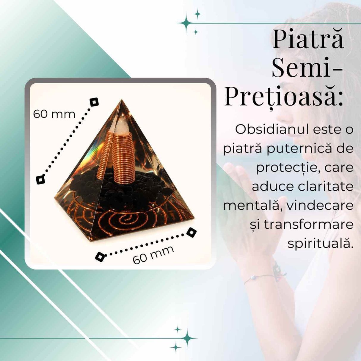 Piramida Orgonic Obsidian 60mm - Protectie, Claritate si Transformare Interioara