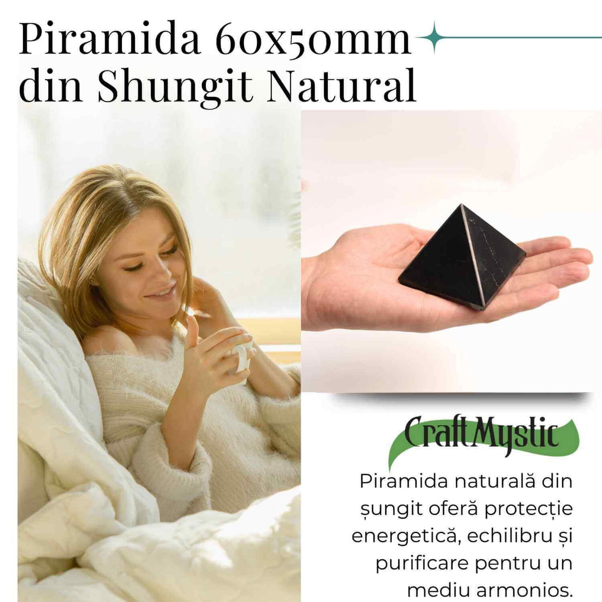 Piramida Sculptata Manual 6x6x5 cm din Shungit Natural