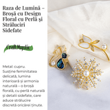 Raza de lumina - Brosa cu design floral cu perla si straluciri sidefate