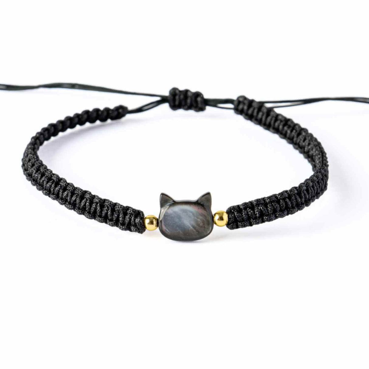 Protectie si Noroc - Bratara cu Charm Pisica din Scoica Naturala, Neagra
