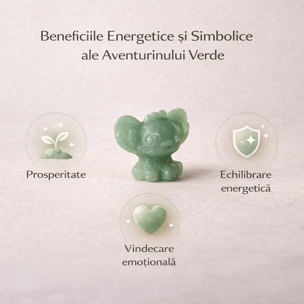 Figurina din aventurin verde, pastratoare de speranta si echilibru interior.