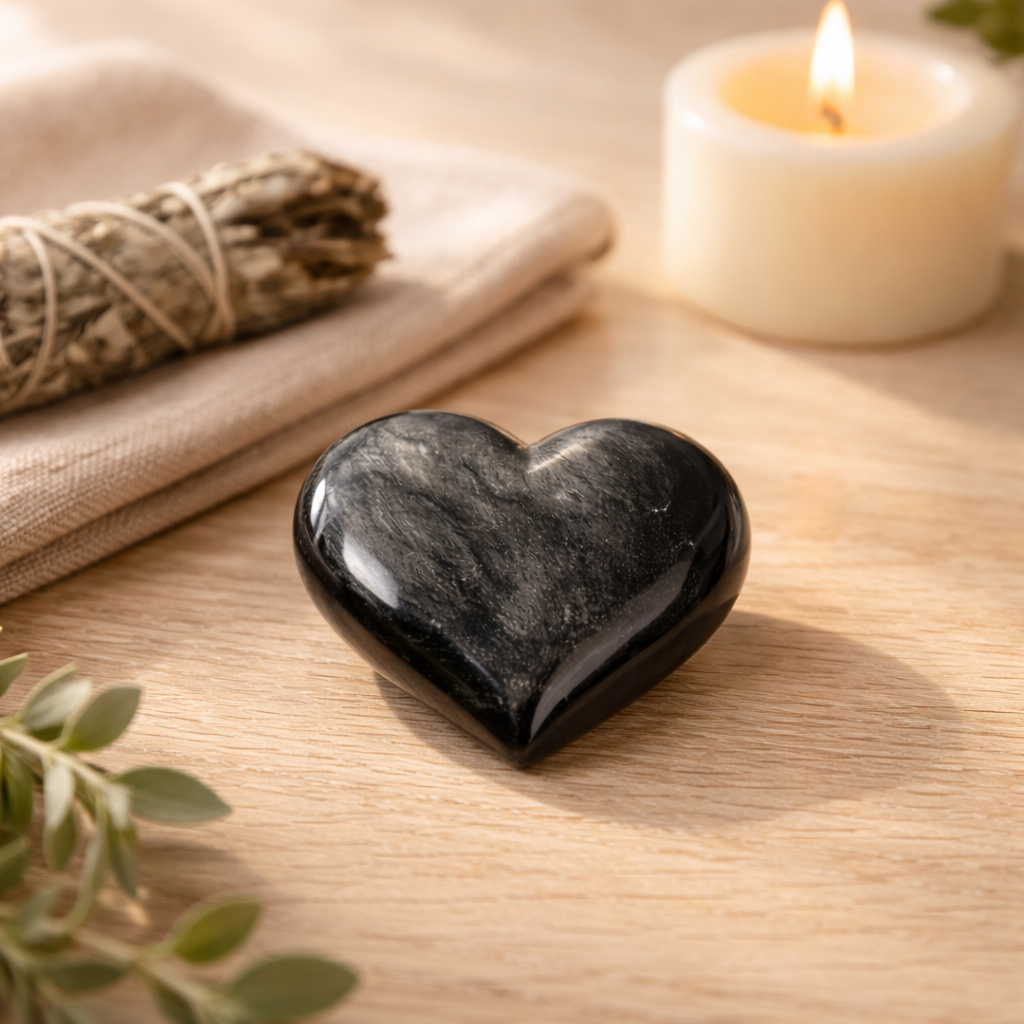 Inima din Obsidian Argintiu Mexic – Protectie si claritate interioara