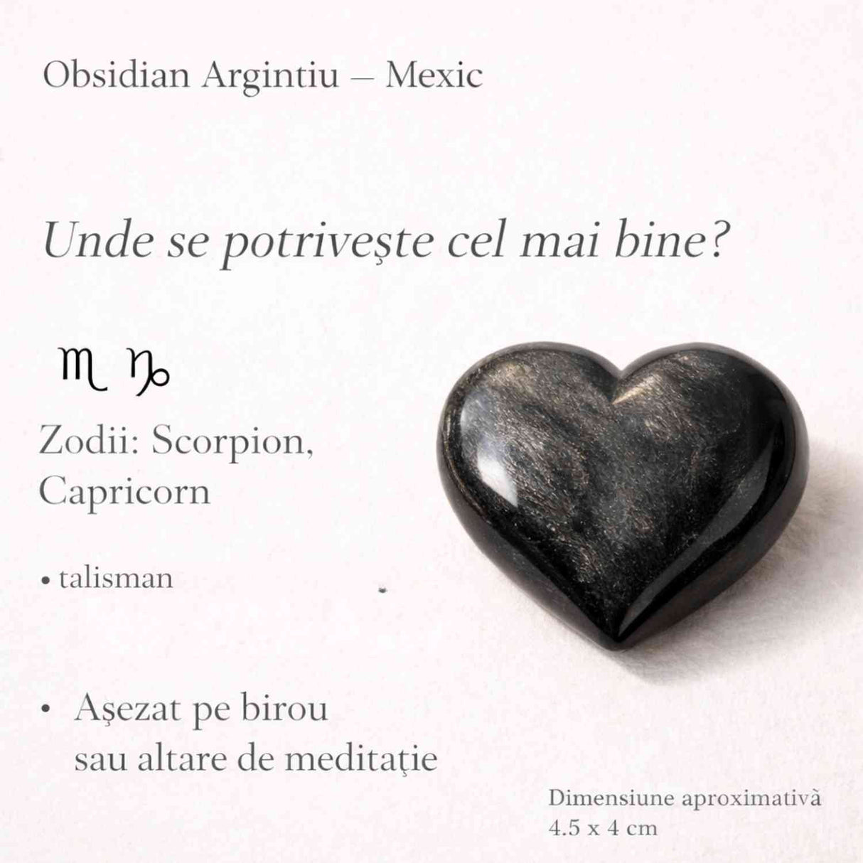 Inima din Obsidian Argintiu Mexic – Protectie si claritate interioara