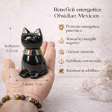 Pisicuta Feng Shui din Obsidian Negru Mexican cu insertii de pietre naturale – editie limitata