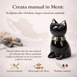 Pisicuta Feng Shui din Obsidian Negru Mexican cu insertii de pietre naturale – editie limitata