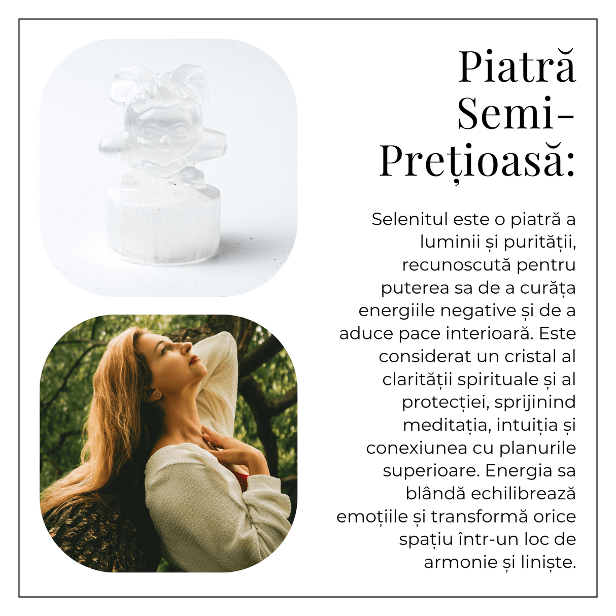 Figurina Fetita din Selenit Natural Marocan cu Suport - Sculptura Decorativa pentru Liniste si Purificare Energetica
