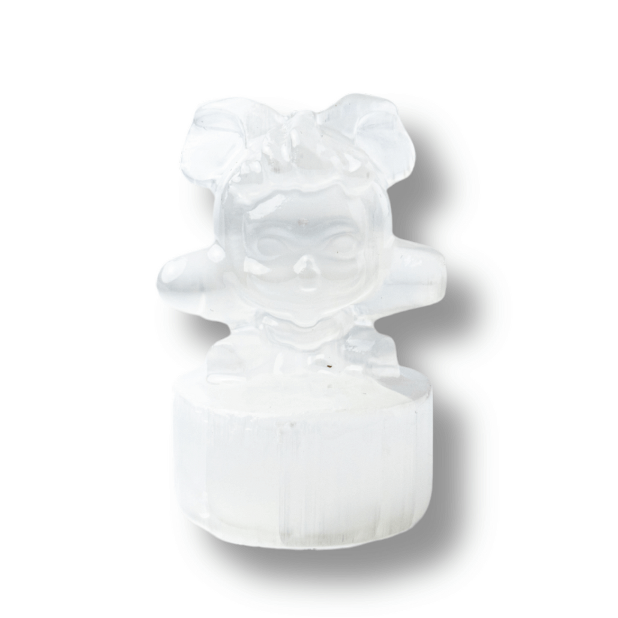 Figurina Fetita din Selenit Natural Marocan cu Suport - Sculptura Decorativa pentru Liniste si Purificare Energetica