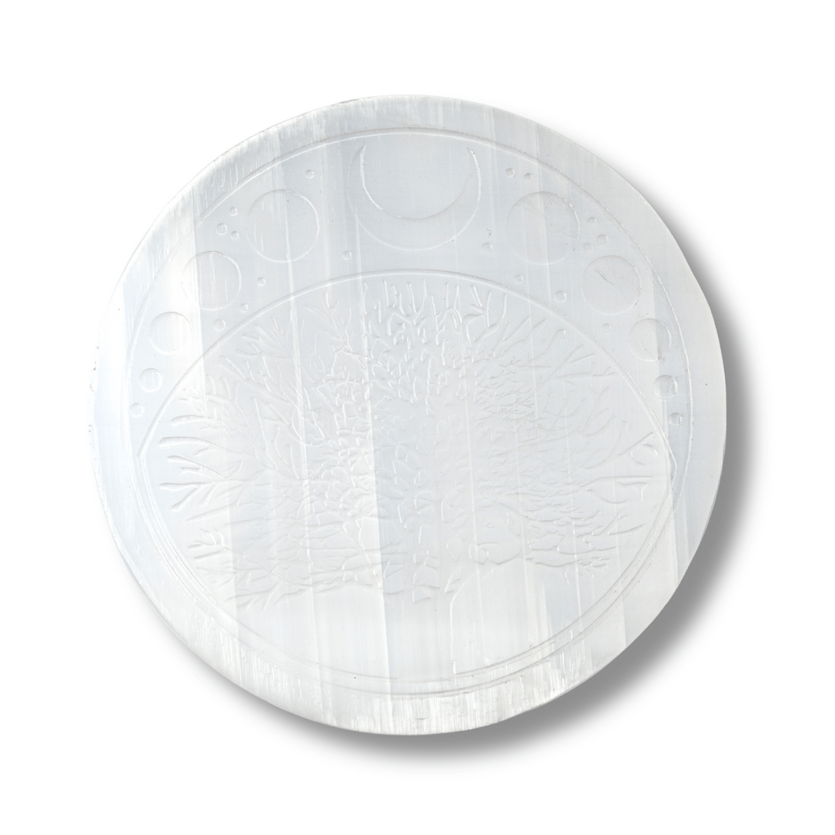 Disc Rotund din Selenit Natural 12cm - Placa Floarea Vietii pentru Purificare si Armonie Energetica