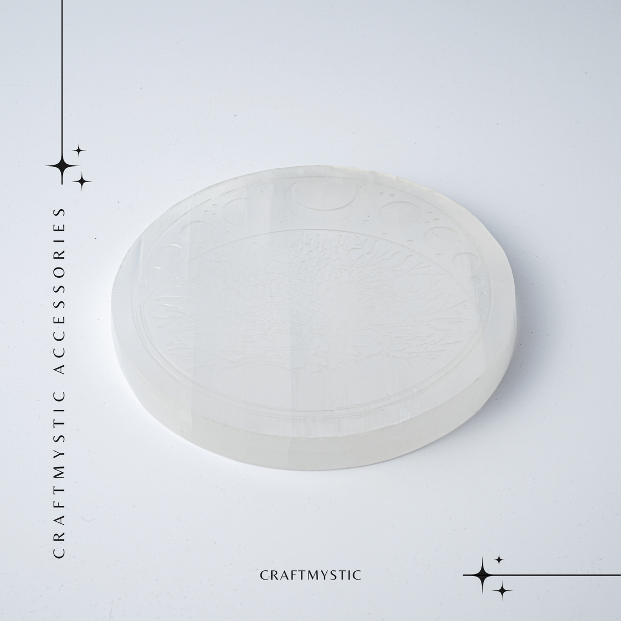 Disc Rotund din Selenit Natural 12cm - Placa Floarea Vietii pentru Purificare si Armonie Energetica