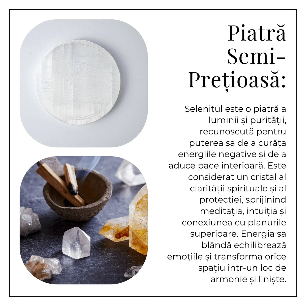 Placa din Selenit Natural cu Arborele Vietii si Fazele Lunii – Armonie si Conectare Spirituala