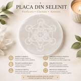 Placa din Selenit Natural cu Cubul lui Metatron – Purificare si Armonie Energetica