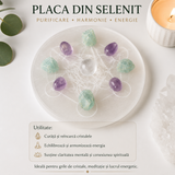 Placa din Selenit Natural cu Cubul lui Metatron – Purificare si Armonie Energetica