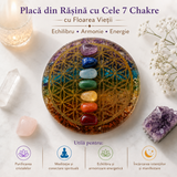 Placa orgonica din Rasina cu Pietrele Celor 7 Chakre si Floarea Vietii – Echilibru si Armonie Energetica