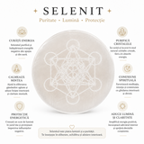 Placa din Selenit Natural cu Cubul lui Metatron – Purificare si Armonie Energetica