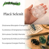 Placa Rotunda din Selenit Natural cu Cubul lui Metatron 8x8 cm– Purificare si Echilibru Energetic