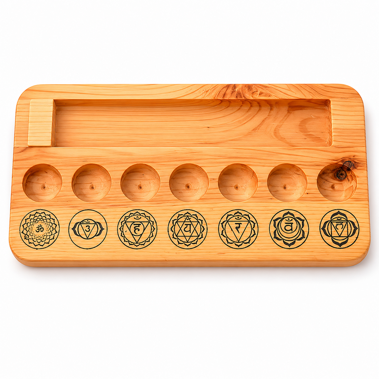 Set 7 Pietre Chakra cu Placa de Selenit si Suport din Lemn – Echilibru Energetic si Purificare