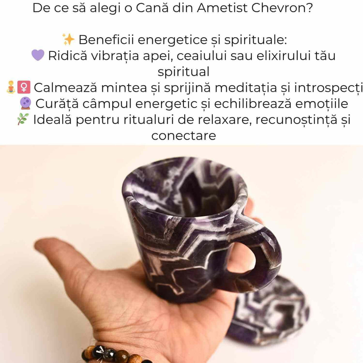 Cana din Ametist Chevron cu suport - Un ritual al rafinamentului spiritual