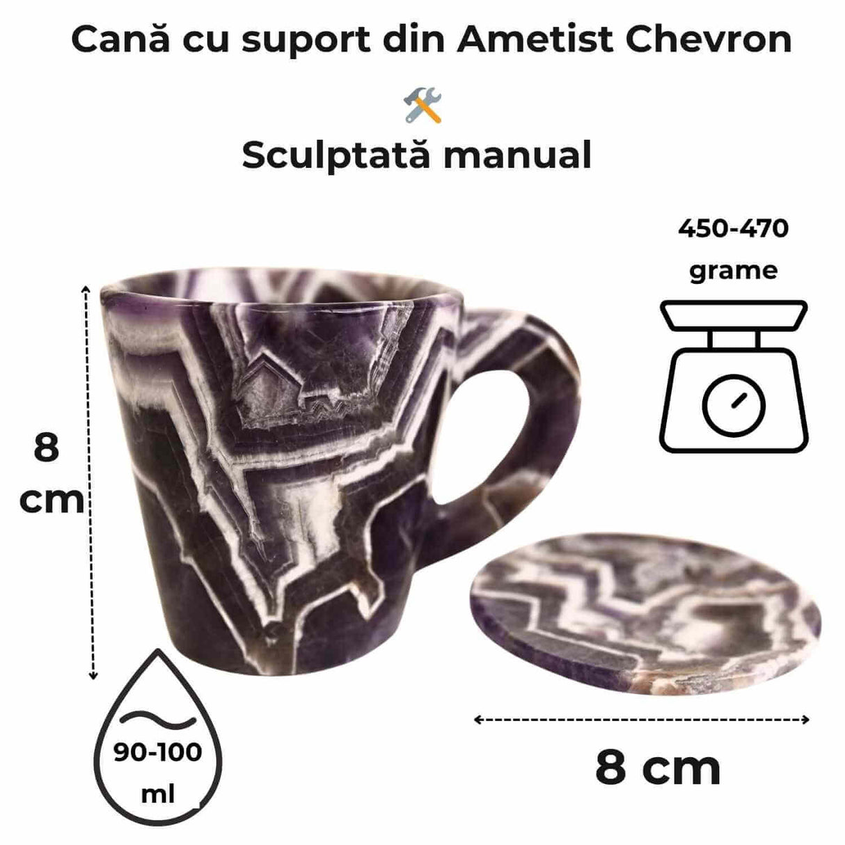 Cana din Ametist Chevron cu suport - Un ritual al rafinamentului spiritual