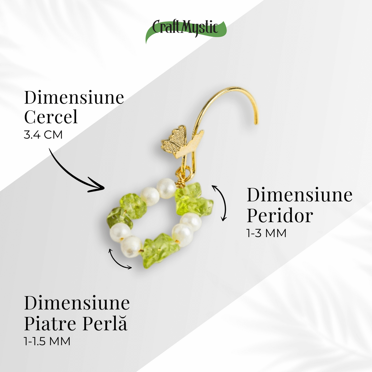 Transformare si Lumina - Cercei cu Peridot, Perle si Fluture