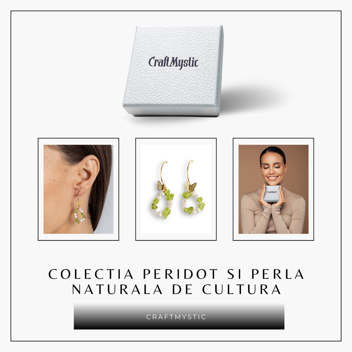 Transformare si Lumina - Cercei cu Peridot, Perle si Fluture