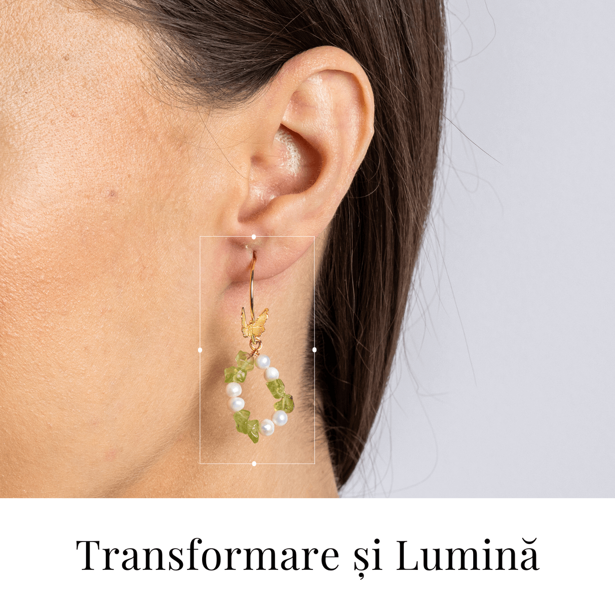 Transformare si Lumina - Cercei cu Peridot, Perle si Fluture