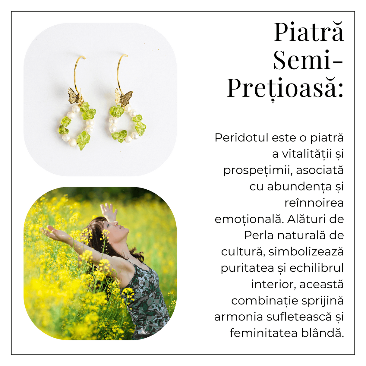 Transformare si Lumina - Cercei cu Peridot, Perle si Fluture