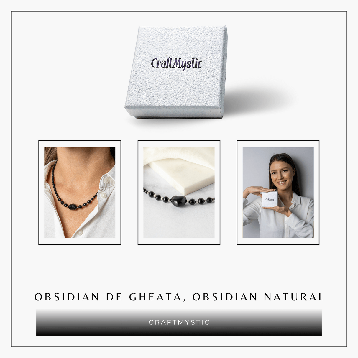 Protectie si Echilibru - Colier Inimă din Obsidian de Gheata si Obsidian Natural