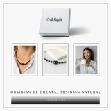 Protectie si Echilibru - Colier Inimă din Obsidian de Gheata si Obsidian Natural