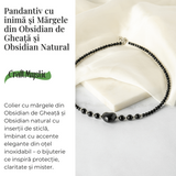 Protectie si Echilibru - Colier Inimă din Obsidian de Gheata si Obsidian Natural